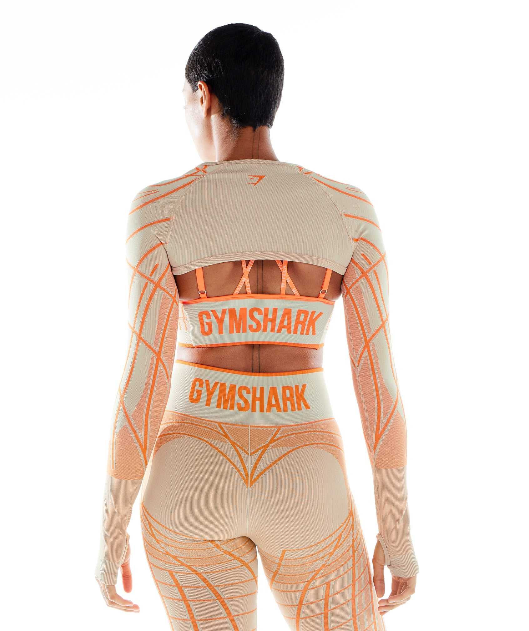 Gymshark Wtflex Linear Seamless Long Sleeve Shrug Topjes Grijs Oranje Wit | CSZU64152