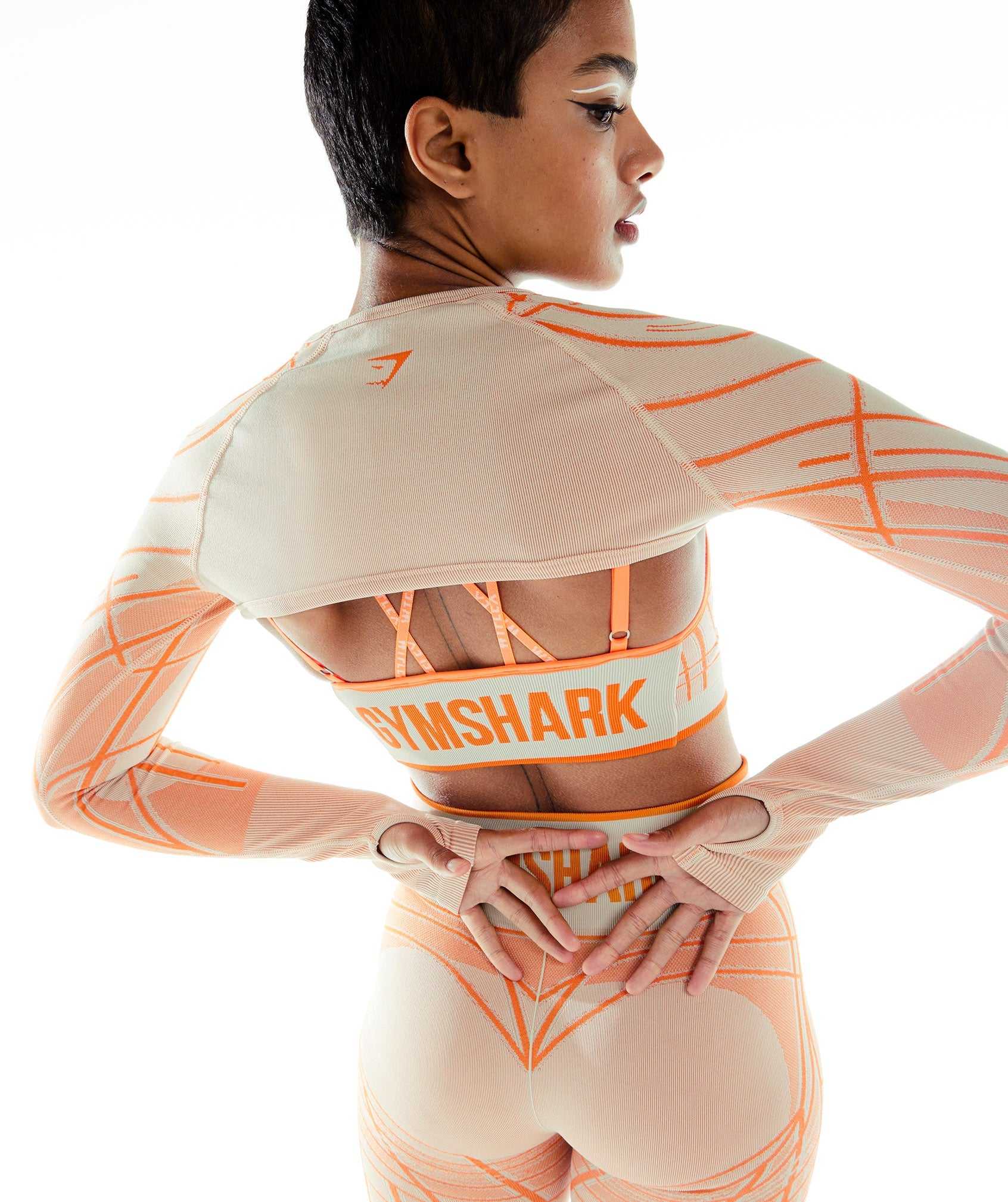 Gymshark Wtflex Linear Seamless Long Sleeve Shrug Topjes Grijs Oranje Wit | CSZU64152