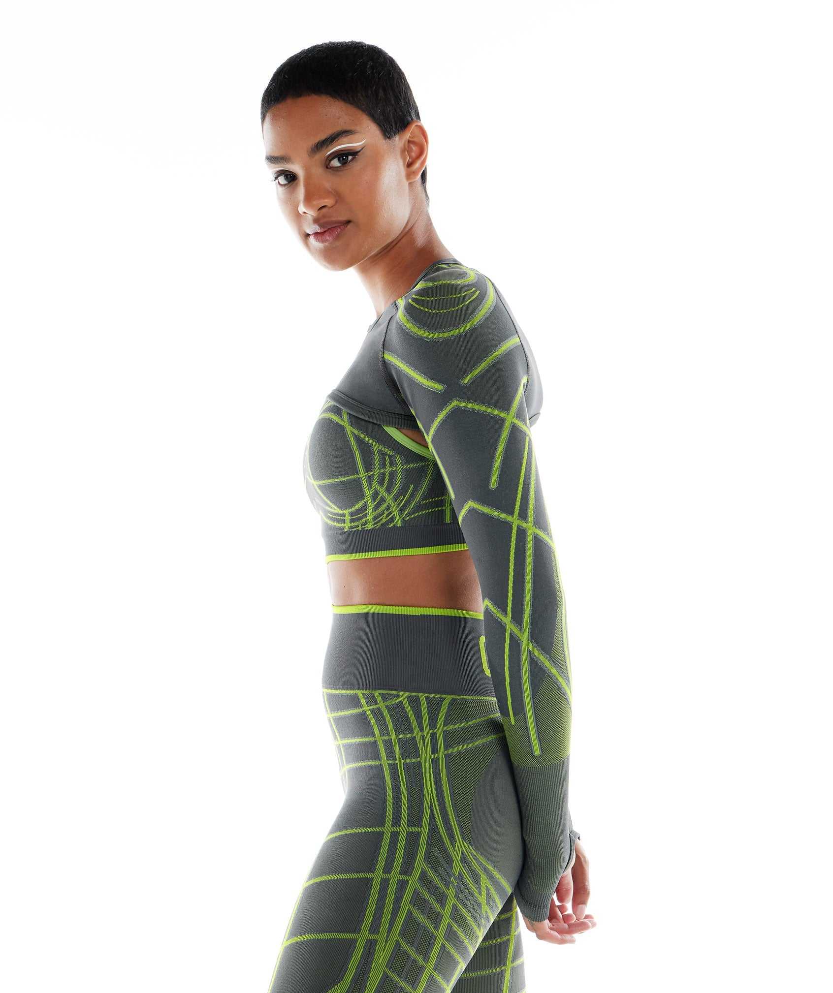 Gymshark Wtflex Linear Seamless Long Sleeve Shrug Pullover Grijs Groen Lichtgrijs | DBYI81746